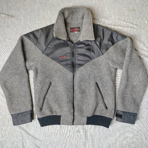 VINTAGE Simms Jackson Hole Fleece Bomber Jacket Black Gray Aviator 80s USA - Picture 11 of 11